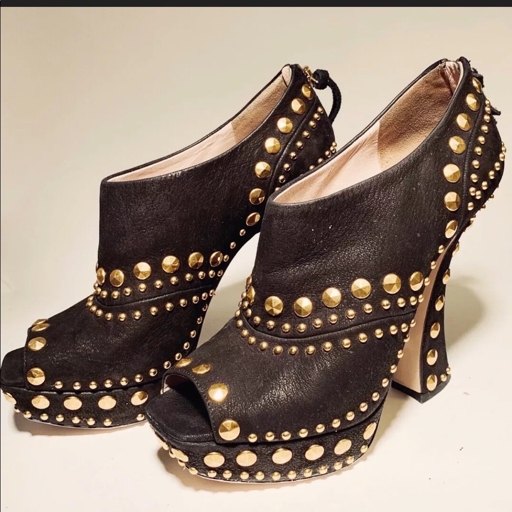 Miu Miu Black/gold sculpted studded heels Sz 8.5